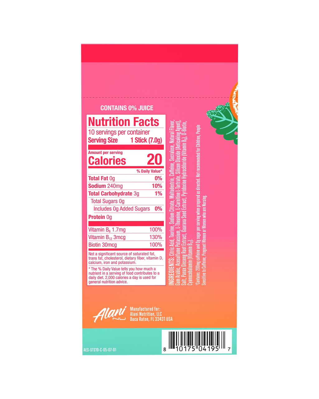 Energy Sticks - Strawberry Sunrise - Clean Taste Shaker Cup Drink