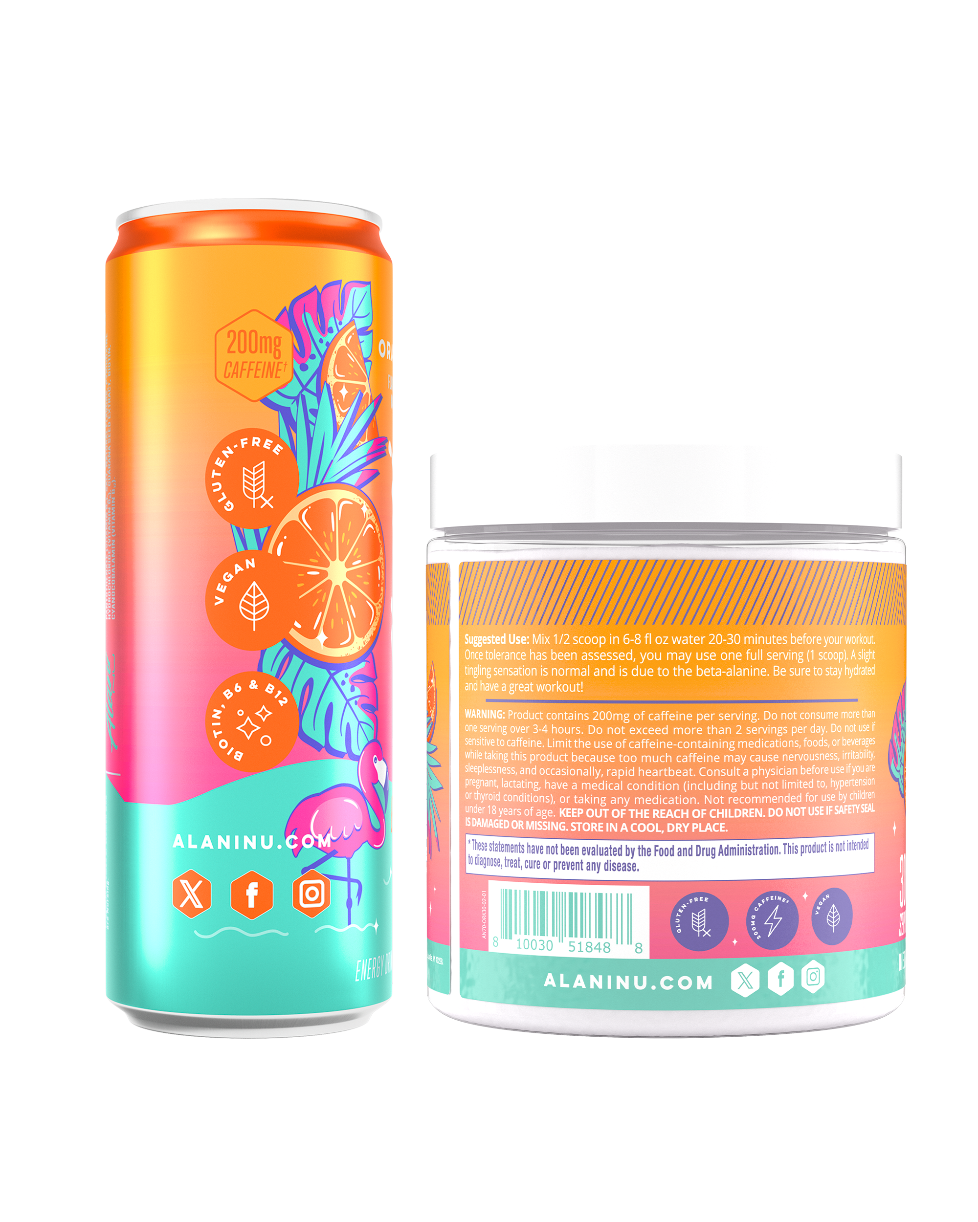 Energy Drink & Pre-Workout - Orange Kiss - Clean Taste Fitness Drink Mix